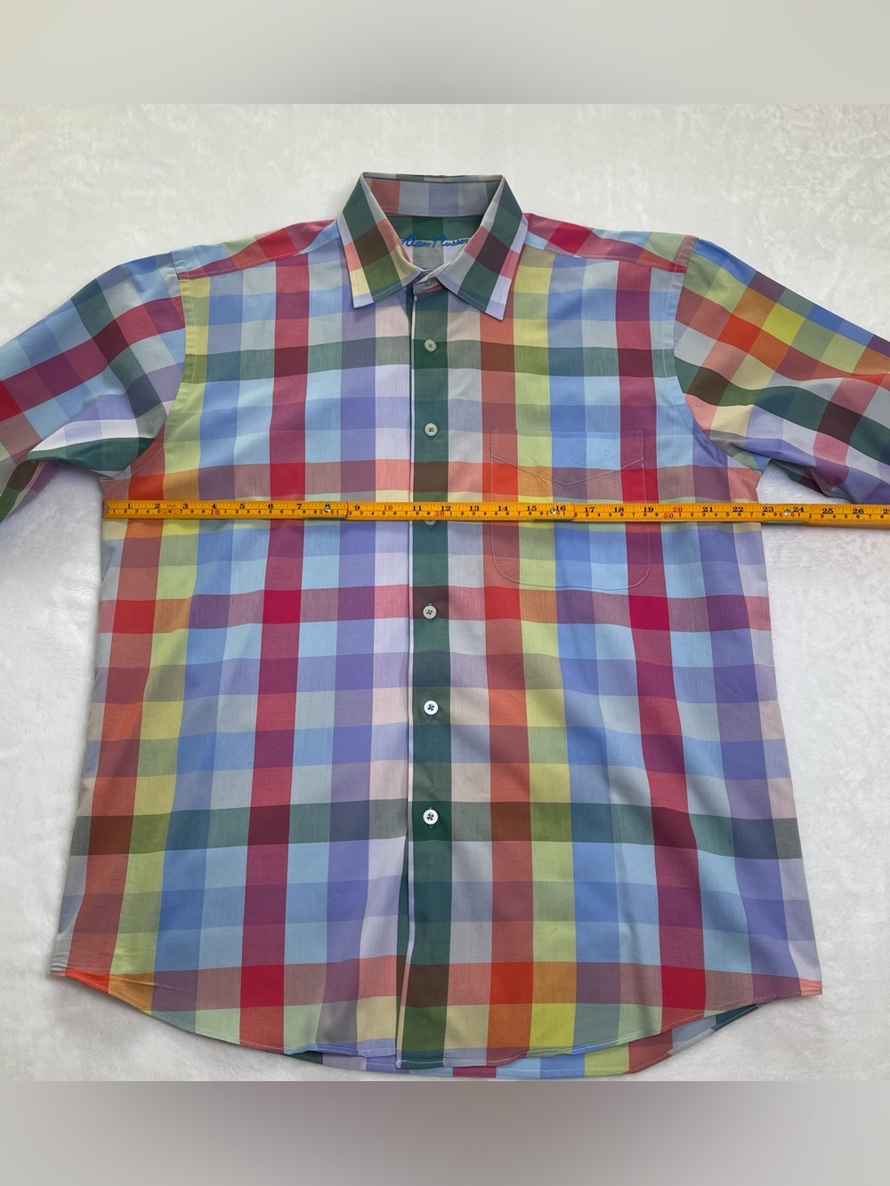 Alan Flusser Mens Medium Rainbow Plaid Long Sleeve Button Down Shirt 100% Cotton - Picture 8 of 9